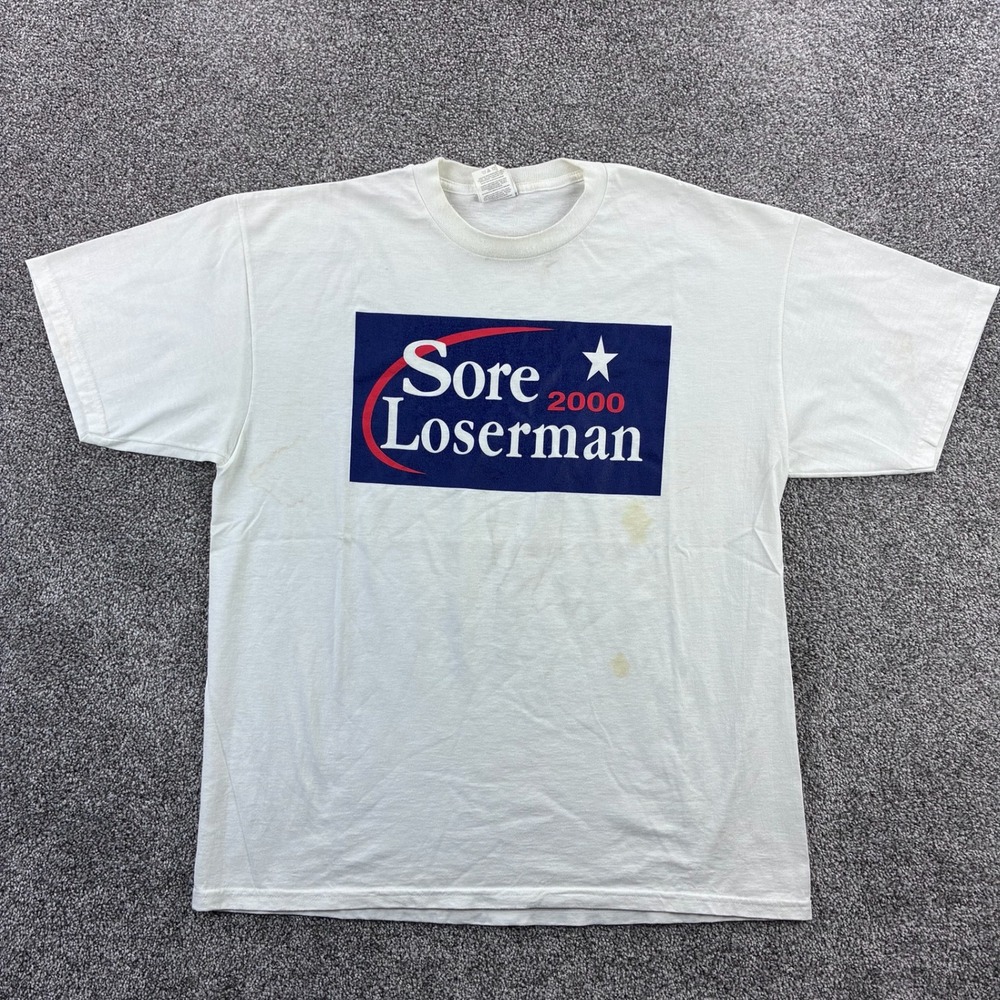 Vintage Political Parody Shirt Mens XL White Sore Loserman 2000 Satire‎ Election
